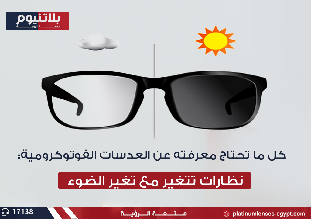 "نظارات بعدسات فوتوكرومية تتغير مع تغير الإضاءة بين الأماكن الداخلية والخارجية"